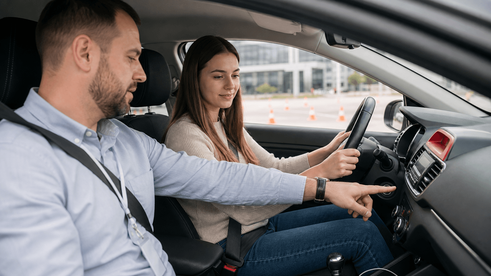 Заняття в автомобілі з інструктором автошколи Лідер